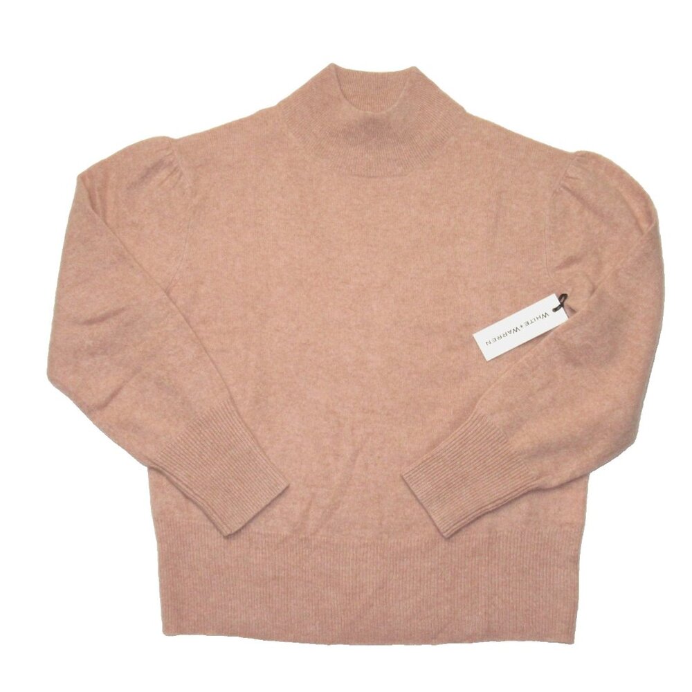 NWT White + Warren Cashmere Puff Sleeve Standneck in Ambrosia Heather Sweater L